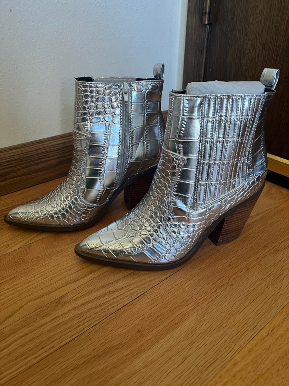 ASOS silver faux alligator high heeled short cowboy boots size 9